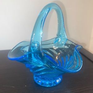 Fenton Aqua Blue Swirl Art Glass Basket